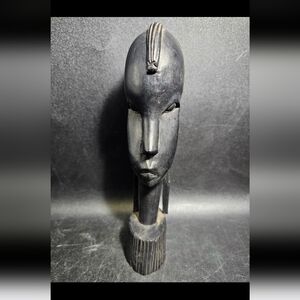 Vintage African Bust Sculpture, Artisan Black Wooden Bust Sculpture‎